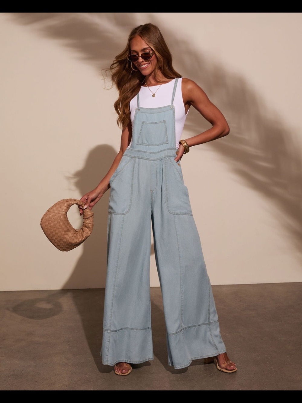 Vici Light Blue Wide-Leg Denim Overalls Jumpsuit - Picture 3 of 3